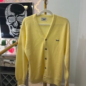 Vintage JCPenney The Fox Sweater Cardigan Mens Large Yellow 70's 80's
